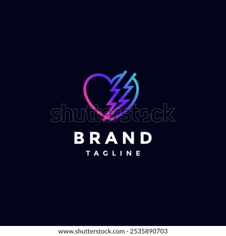 Lightning Cracks In The Heart Logo Design. Heart Symbol With Thunder Cracks Logo Design.