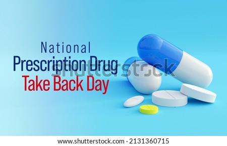 National Prescription drug take back day is observed every year in April, it is a safe, convenient, and responsible way to dispose of unused or expired prescription drugs. 3D Rendering Imagine de stoc © 