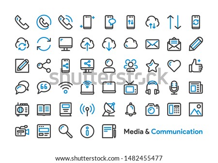 Media and Communication Icon Set with Black and Blue color. Modern Thick Line Style. Suitable for Web and Mobile Icon. Vector illustration EPS 10.