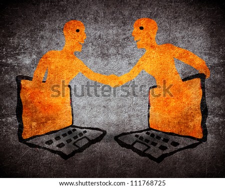 two person two people know each other through pc