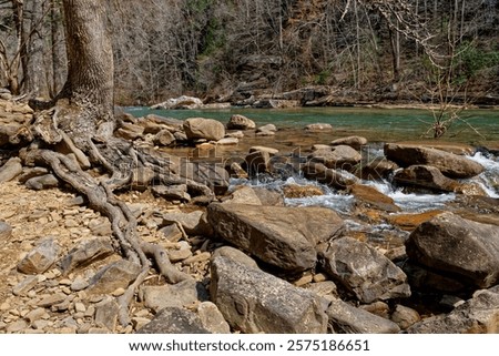 Similar – Image, Stock Photo Shallow river flowing along rocky shore in bright day