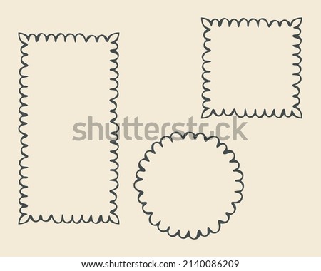 Cute frames outline set. Hand drawn decorative doodle black ink brush stroke borders, calligraphic freehand wavy line, circle, square, rectangle geometric shapes. Vector illustration