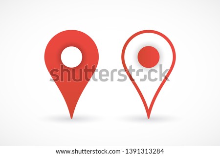 Template red pin map icons. Web place symbols with shadow, navigation. Pointer icons. Pin map in flat and line style. Location marker sign. Vector illustration. EPS 10