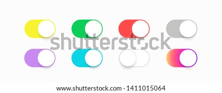 Buttons toggle switch off on. Template set buttons slider switches. Colored bright slider buttons for application. Web icons ui for smartphone. Vector illustration. EPS 10