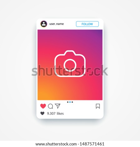 Template social media instagram photo frame with colorful abstract background and photo camera, mockup post. Social media instagram content, concept. Vector illustration. EPS 10