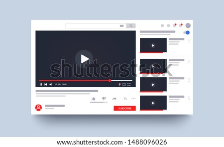 Template video frame. Youtube video player layout. Video content mockup. Social media content. Social media concept. Vector illustration. EPS 10