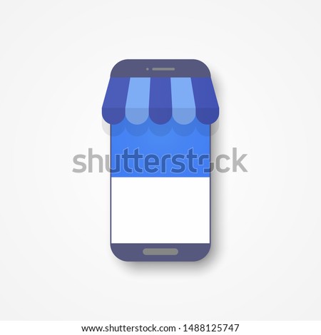 Template mobile store, web, app, ui. E-commerce concept. Mockup smartphone with canopy. Vector illustration. EPS 10