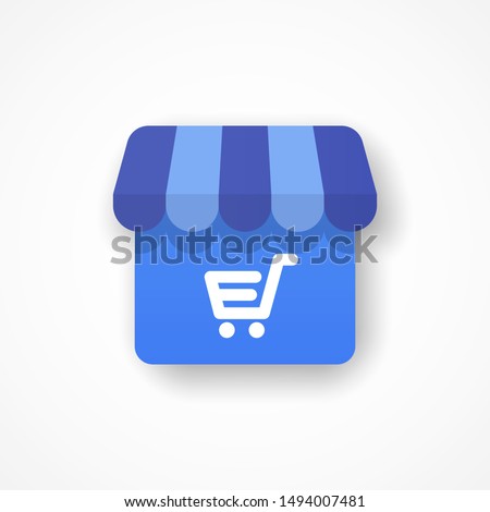 Template shop icon with basket. Symbol with shadow. Commerce concept. Vector illustration. EPS 10