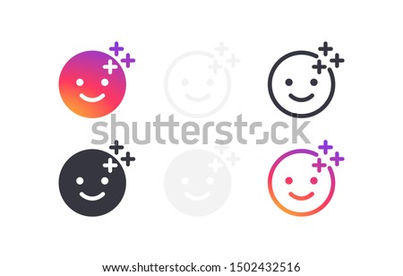Set smile icons with pluses. Templates social media buttons filter, effect stories. Web symbols app, ui. Social media concept. Vector illustration. EPS 10