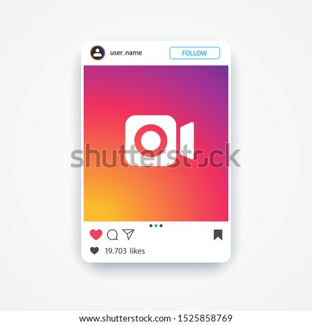 Social media Instagram, template page video frame gradient colour, ui, app, web. Social media post layout with video. Mockup social network concept mobile page. Advancement. Modern vector illustration