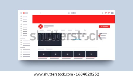 Web page channel mockup. Template media player, home page. Blogging. Video. Promotion. Social media concept. Vector illustration. EPS 10