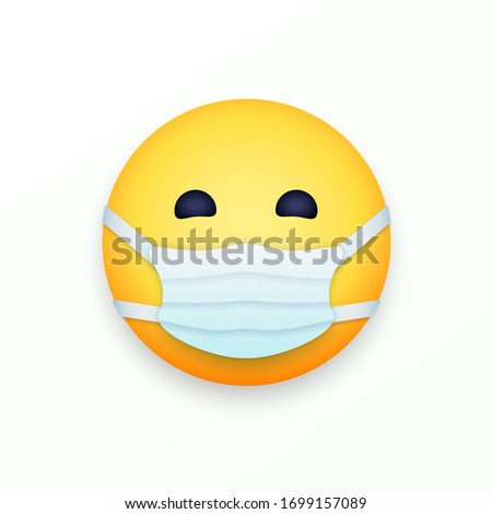 Web smile template with mouth mask. Smiley face with a white medical surgical mask. Coronavirus. Quarantine. Vector illustration. EPS 10