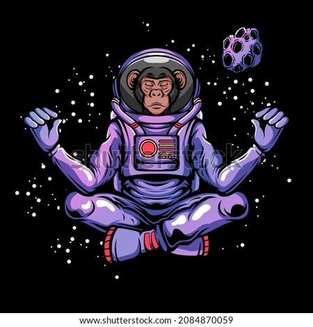 Ape astronaut meditate or yoga in space