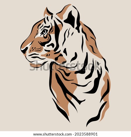 Tiger vector hand drown illustration isolated. Big wild cat. Siberian tiger (Amur tiger - Panthera tigris altaica) or Bengal tiger. Tatoo sign. symbol of chinese new year. animal. wildlife 