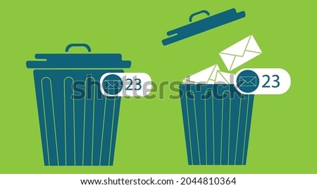 Trash basket, delete email icon, garbage bin isolated, mail, messages ,  digital security, container