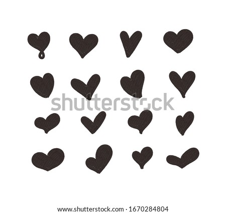 Hand drawn heart, love symbol, calligraphic illustration set