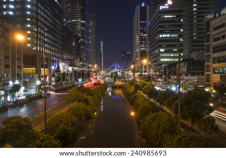 BANGKOK- night traffic at sathorn-narathiwas road in bangkok thailand on 6 April 2014