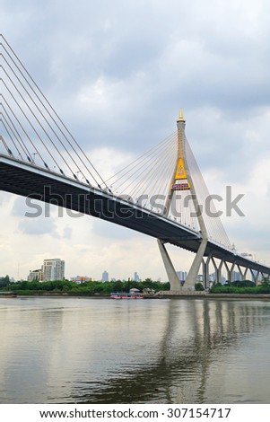 BANGKOK 13 August 2015 : king rama 9 bridge, king rama 9 bridge is a bridge in Bangkok,over the Chao Phraya river. connects the Yan Nawa district to Rat Burana district as a part of the Dao Khanong
