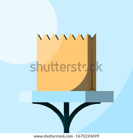 Empty grocery paper bag. Brown carton shopping bag on a table. Flat vector illustration. Groceries on a table.