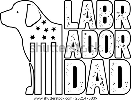 Labrador Dad With American Flag, USA Flag With Dog T-shirt Design.