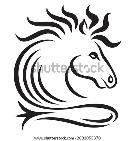 Horse head with mane. Calligraphic drawing.