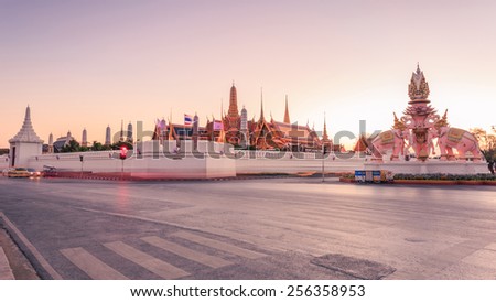Bangkok, Thailand - February 22, 2015: Wat Phra Kaeo or Grand Palace, landmark of Thailand, many tourists from around the world come to visit and enjoy traditional Thai culture and architecture.