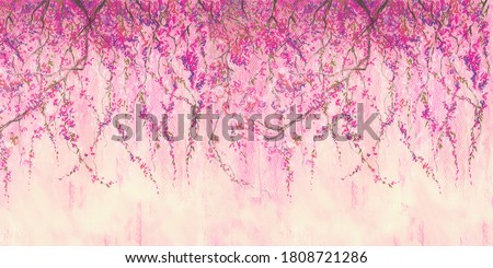 
Sakura branches painted with pastel. Stunningly beautiful, modern murals, wallpaper, wall murals, photowallpaper, cover, postcard on an interesting, unusual background. Wall of pink sakura flowers.