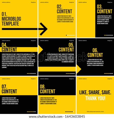 Microblog template for social media with simple yellow and black background.