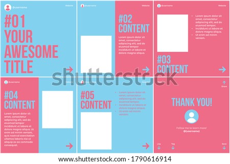 Microblog template. Carousel continuous slides simple background with blue and pink theme.