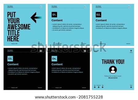 Microblog carousel slides template for social media with simple ice blue and black theme.