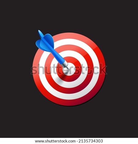 Realistic dart stuck in a dartboard vector illustration.
Realistic dart design vector isolated on black background. 
Dart bullseye.