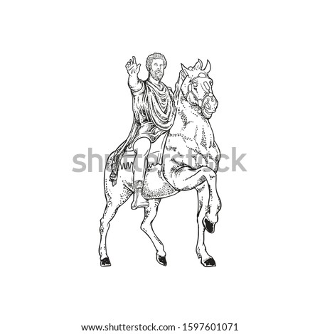 vector hand sketched, drawn vector illustration of a Roman emperor soldier riding horse.