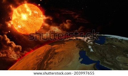 Earth and Sun global warming concept