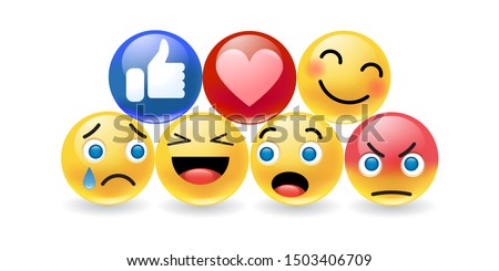 set of yellow cartoon round emotions for social medias and social networks. Vector illustration