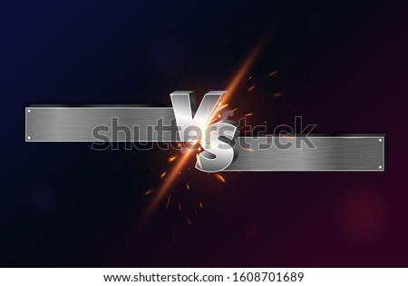 Metallic silver VS background design with fiery explosive sparks with 3d lettering over a black background with copy space, vector illustration 商業照片 © 