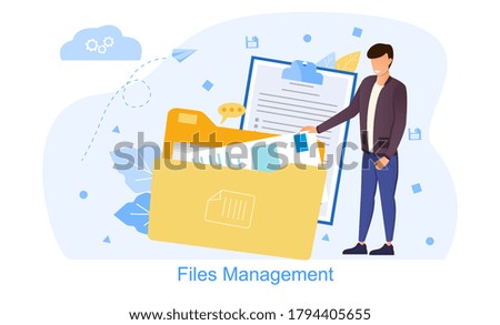 Files management vector illustration. Concept of work with documents in business company