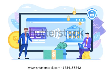 Online payment protection system. Secure bank transaction. Open banking platform, online banking system, finance digital transformation concept. Flat cartoon vector illustration