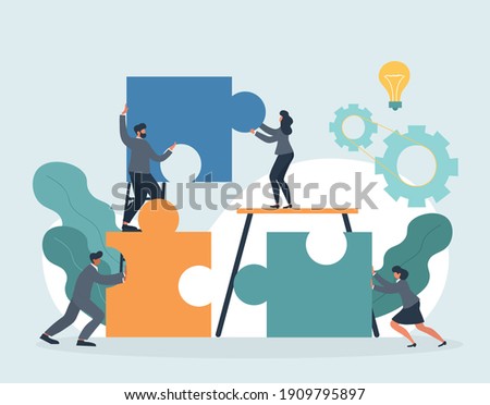 HR concept. Employee engagement and work motivation. Staff professionalism and inspiration. Common goals of the company and employees. Flat cartoon vector illustration with fictional characters