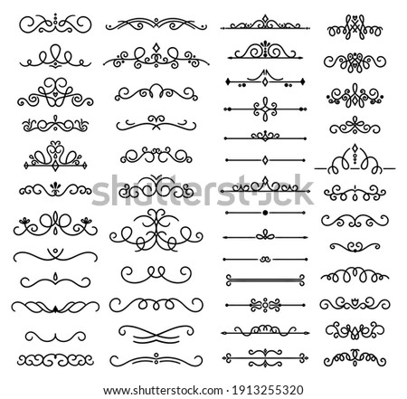Collection decorative swirls, dividers. Vector calligraphic objects for wedding invitation, greeting card and certificate design. Set of classic lines and borders. Set of vector illustrations