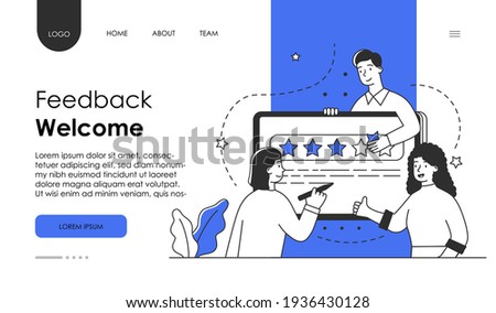 Customer review rating concept. People give review rating feedback. Customer choice. Know your client concept. website web page landing page template. Flat abstract cartoon vector illustration design.