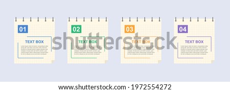 Realistic lined sticky notes with clip binder. Blank note paper sheets. Information reminder. Text box with note. Flat abstract metaphor outline cartoon vector illustration concept design banner.