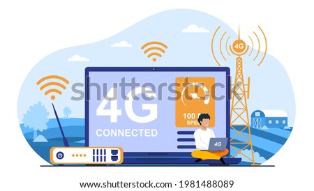 Modern high speed network wireless technology for faster connectivity with personal devices. Flat abstract metaphor cartoon vector illustration concept design isolated on white background.