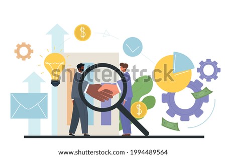 Business transparency concept with honest, trustful busines people. Corporate moral, ethical culture for customers and public. Flat cartoon vector illustration. Open data sharing as clarity principle