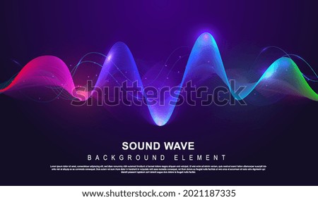 Abstract wave lines dynamic flowing colorful light on dark background. Concept of music, party, technology, modern visual template for creative use. Flat cartoon vector illustration