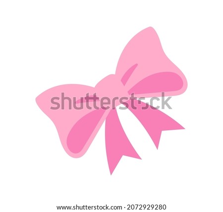 Simple pink bow. Decoration for girls, hair care. Items for everyday use, creating stylish and bright look for baby. Modern style, fashion, decorative element. Cartoon flat vector illustration