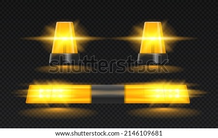 Set of Realistic flashers. Yellow sirens for emergency medical vehicles or service truck, tractor and automobile. Design elements for websites. 3D vector collection isolated on transparent background ストックフォト © 