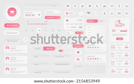 Shop application interface. Collection of graphic elements for website design, interface development and templates. Online market. Cartoon flat vector illustrations isolated on white background