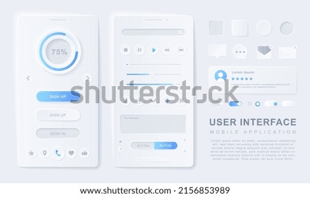 Soft user interface. Graphic elements for mobile applications and programs. Work with statistics and analytics, smartphone widgets, infographics, modern mock up. Cartoon flat vector illustration