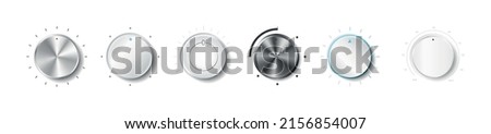 Volume regulator realistic set. Graphic elements for applications and programs, modern technologies, interface. Collection of buttons. Realistic 3D vector illustrations isolated on white backdrop