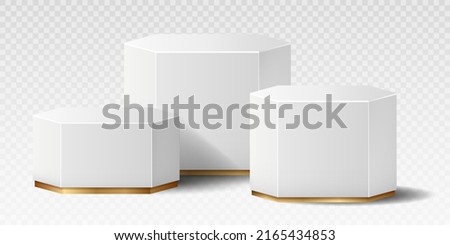 Realistic marble podium. Collection of white unusual shapes and polygons for product presentation. Sales and special offers for customers, banner or poster for website. Isometric vector illustration